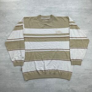 Vintage Y2K Southpole Sweater Size Large Tan White Striped Skater Surfer